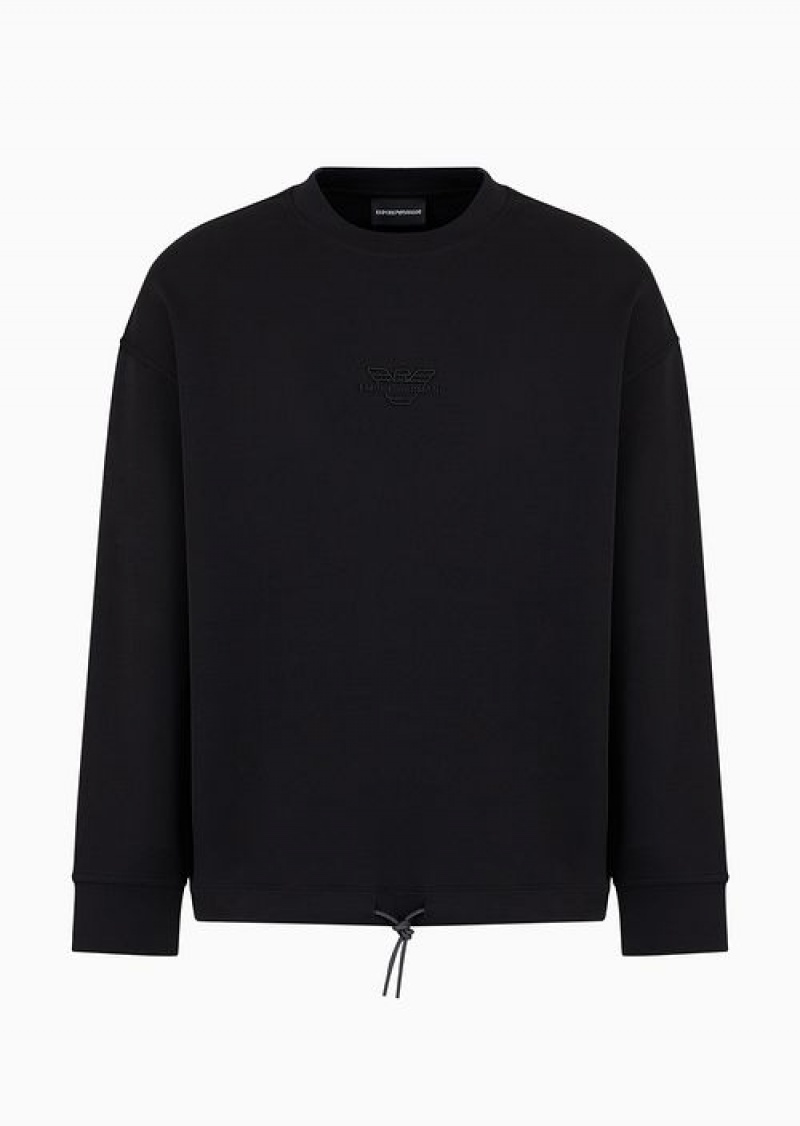 Black Emporio Armani Double-jersey Sweatshirt With Matching, Embossed Embroidered Micro Logo | EA-SN58565