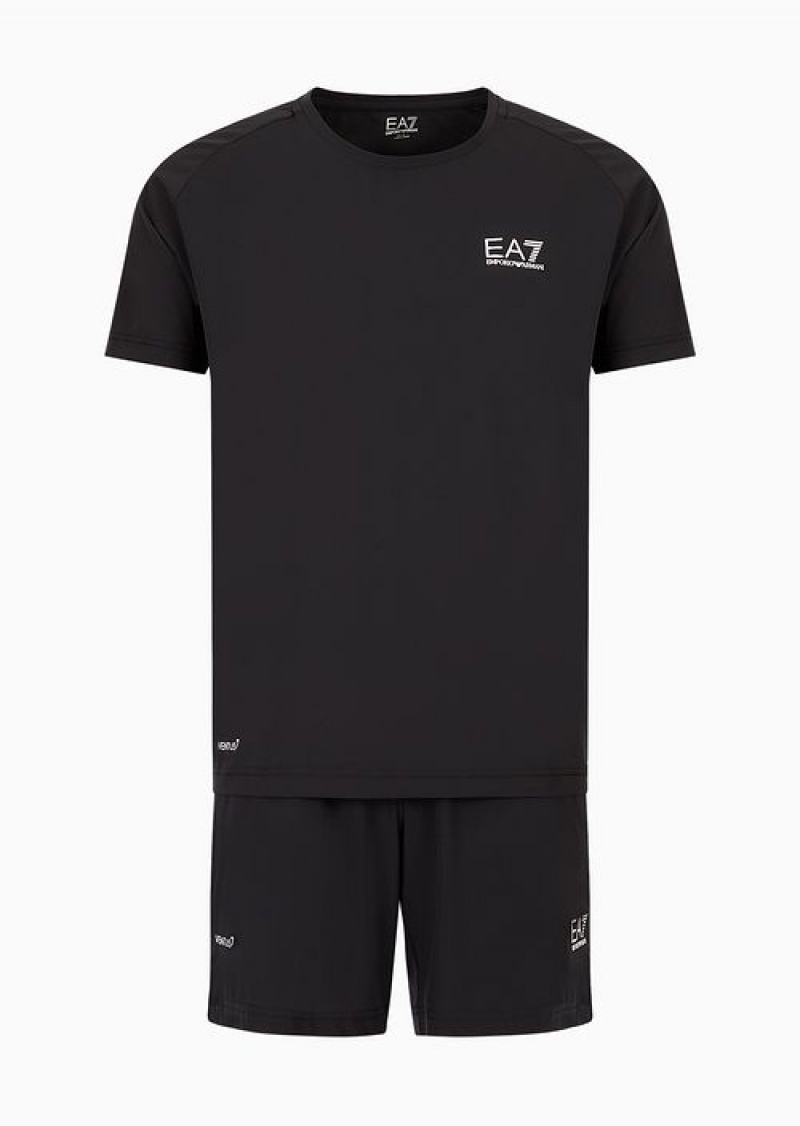 Black Emporio Armani Dynamic Athlete T-shirt And Shorts Set In Ventus7 Technical Fabric | EA7-SN59902