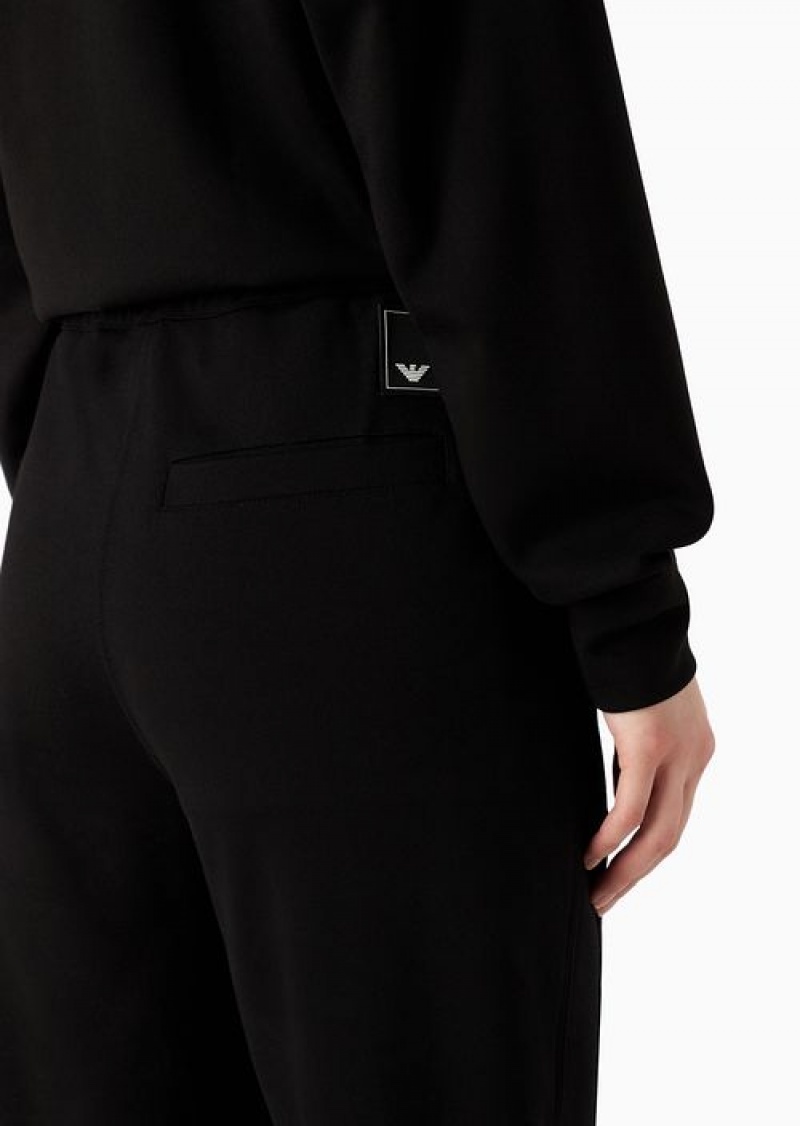 Black Emporio Armani Elasticated-waist Trousers In A Milano-stitch Fabric With A Travel Essentials Patch | EA-SN56812