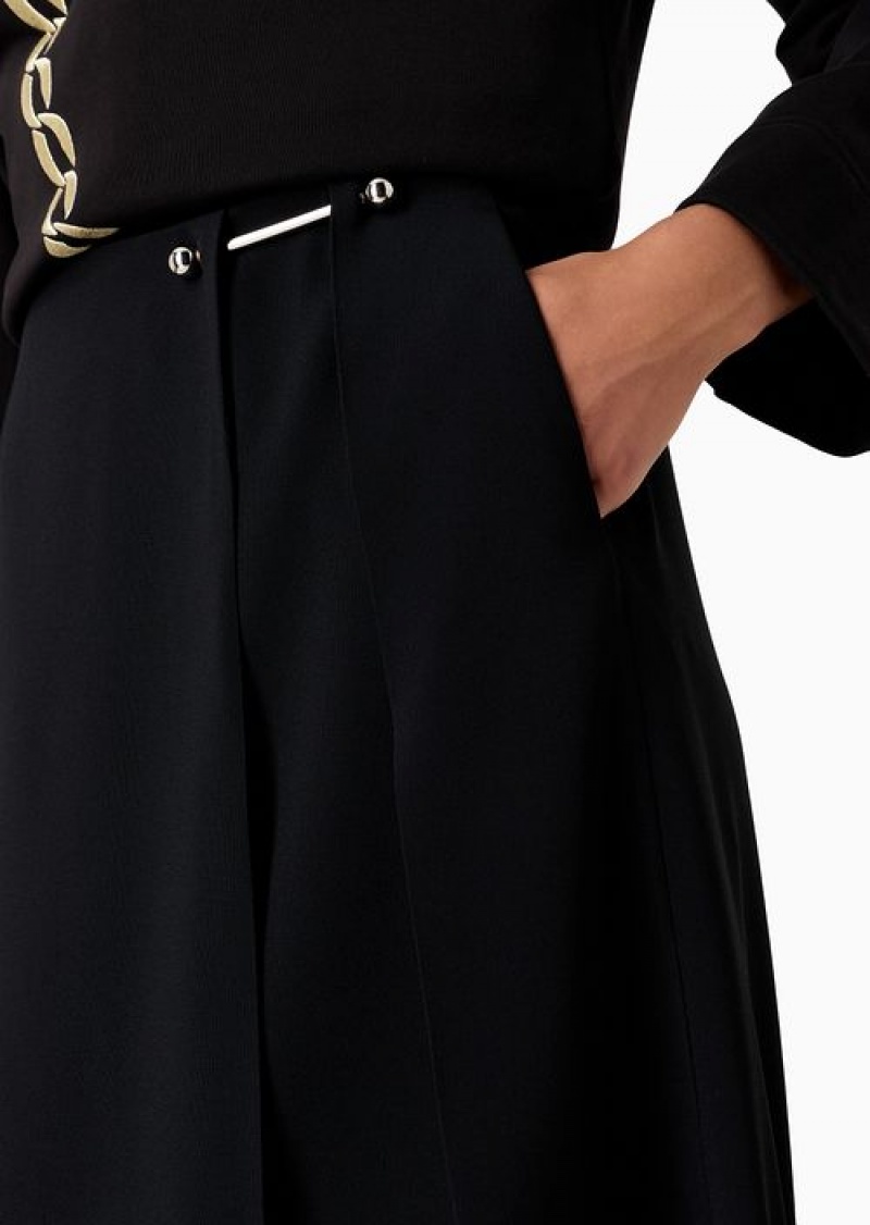 Black Emporio Armani Envers Satin Skirt With A Piercing-style Closure | EA-SN56915