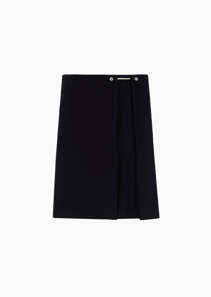 Black Emporio Armani Envers Satin Skirt With A Piercing-style Closure | EA-SN56915