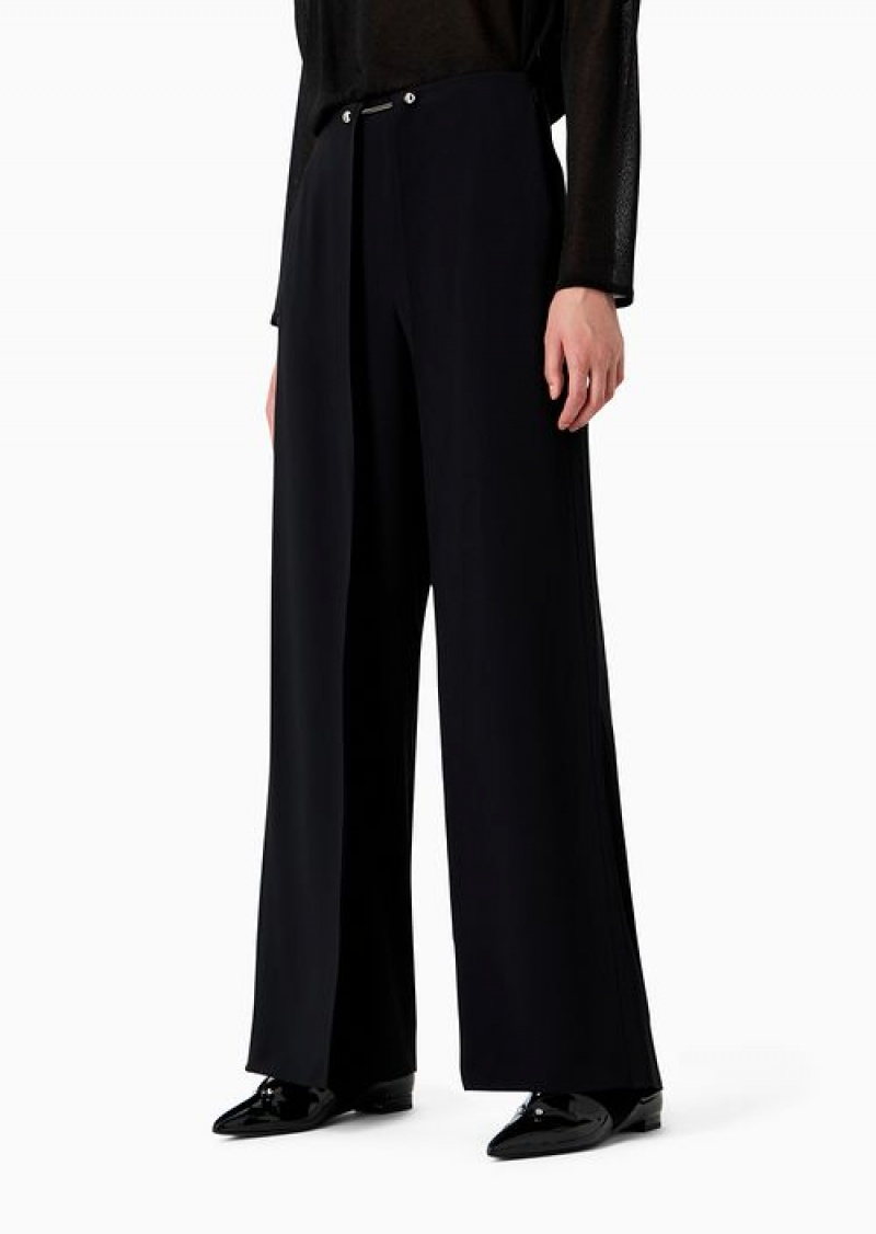 Black Emporio Armani Envers Satin Trousers With A Piercing-style Closure | EA-SN56882