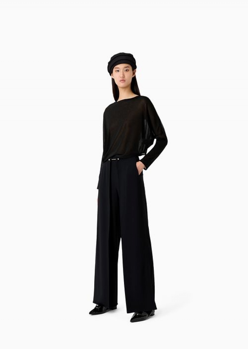 Black Emporio Armani Envers Satin Trousers With A Piercing-style Closure | EA-SN56882