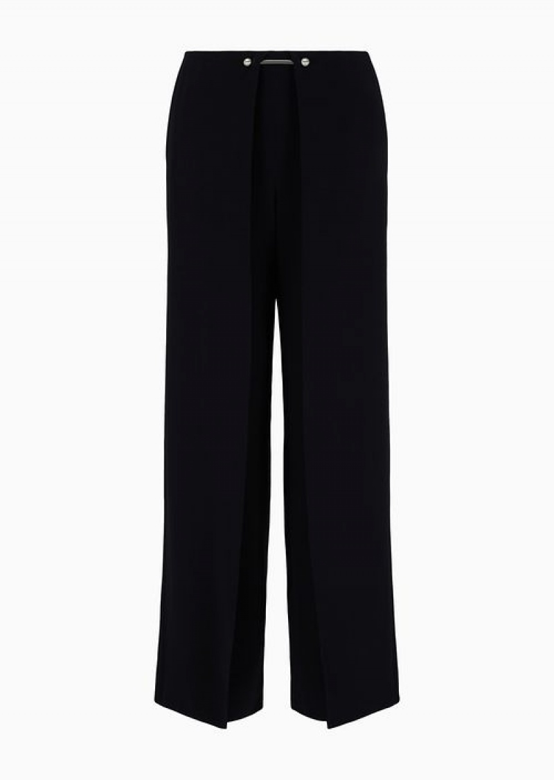 Black Emporio Armani Envers Satin Trousers With A Piercing-style Closure | EA-SN56882