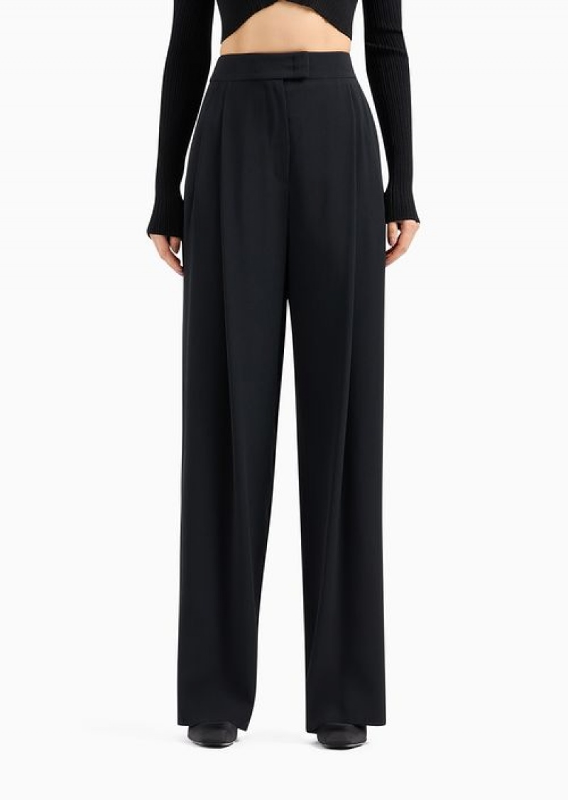 Black Emporio Armani Envers-satin Palazzo Trousers With Darts | EA-SN56878