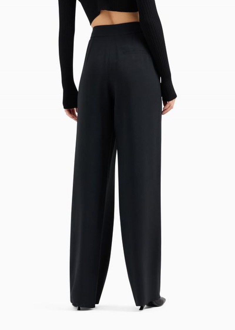 Black Emporio Armani Envers-satin Palazzo Trousers With Darts | EA-SN56878