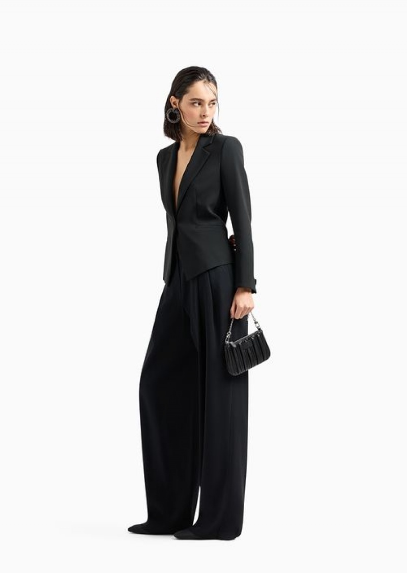 Black Emporio Armani Envers-satin Palazzo Trousers With Darts | EA-SN56878