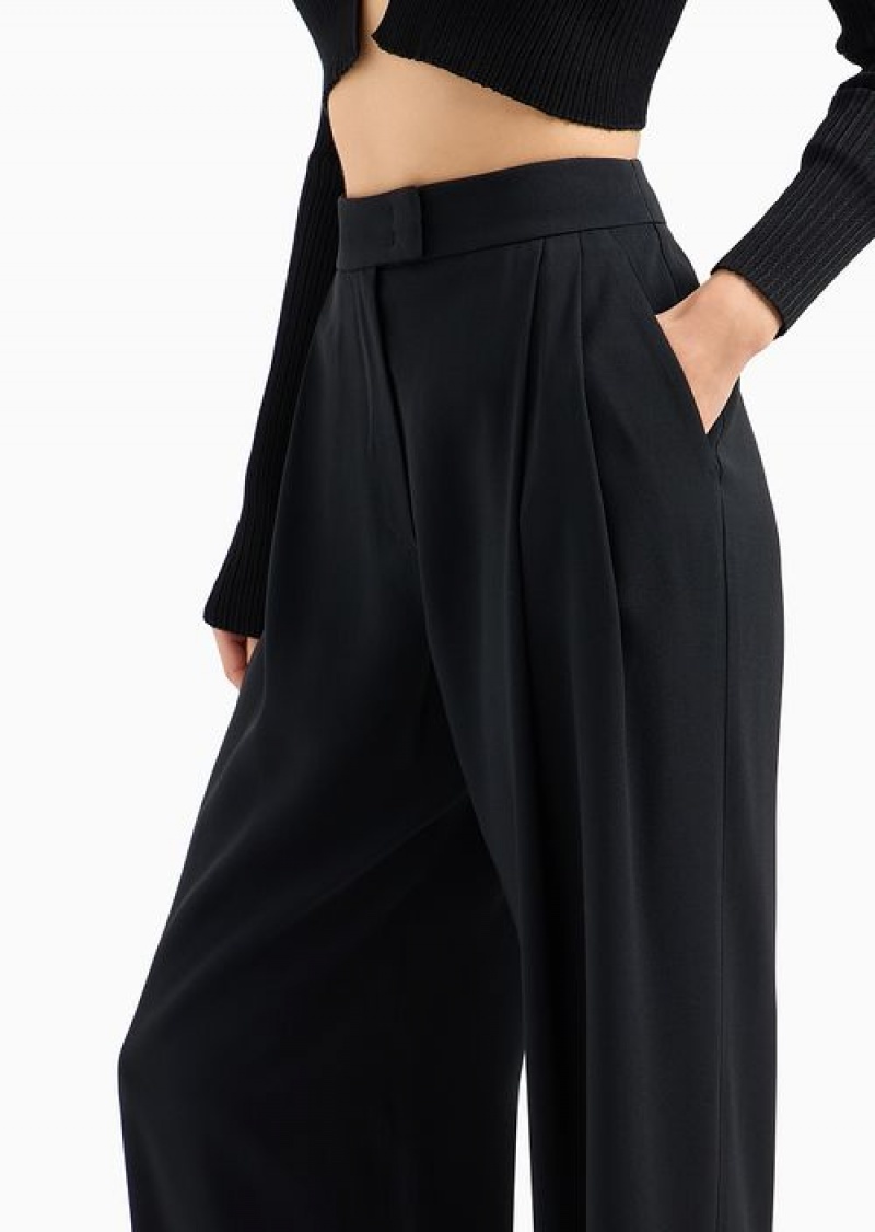 Black Emporio Armani Envers-satin Palazzo Trousers With Darts | EA-SN56878