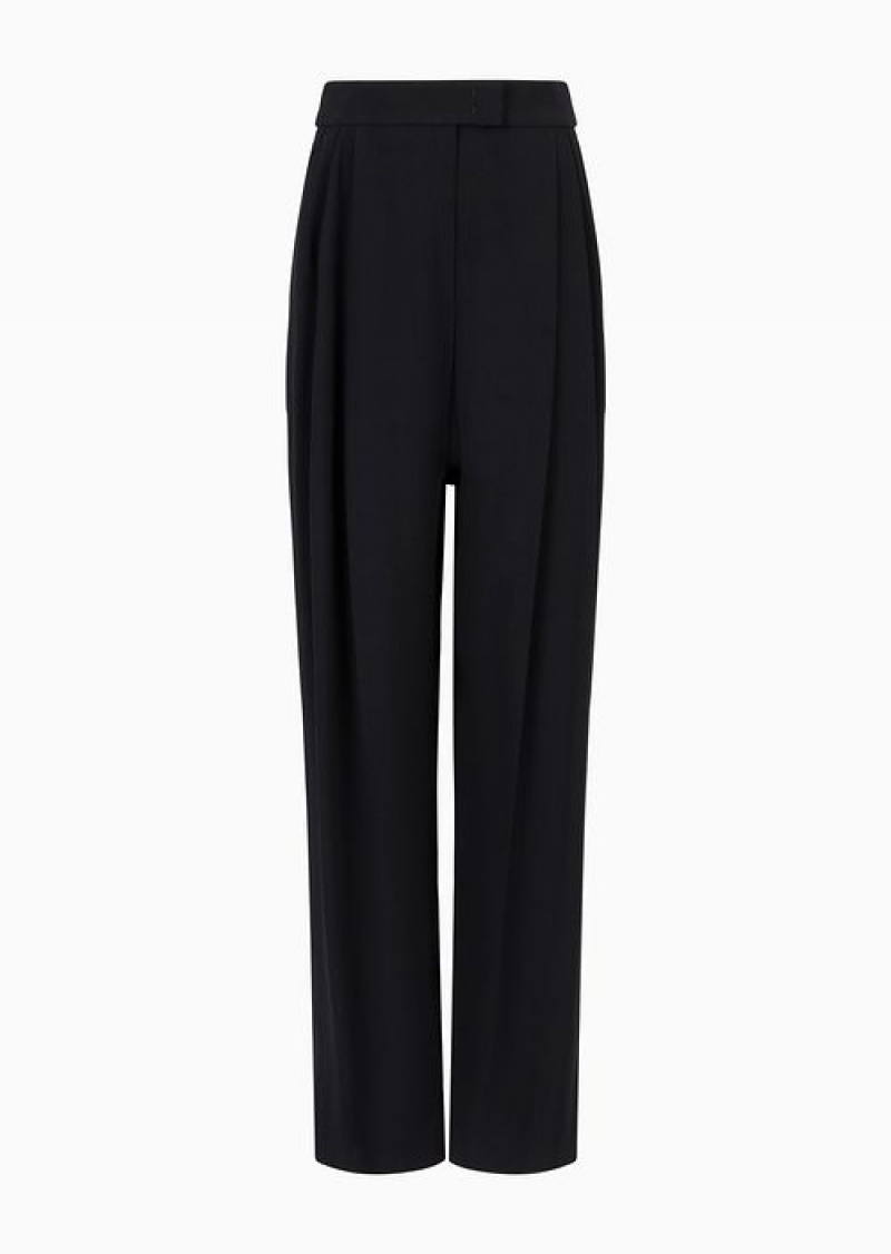 Black Emporio Armani Envers-satin Palazzo Trousers With Darts | EA-SN56878