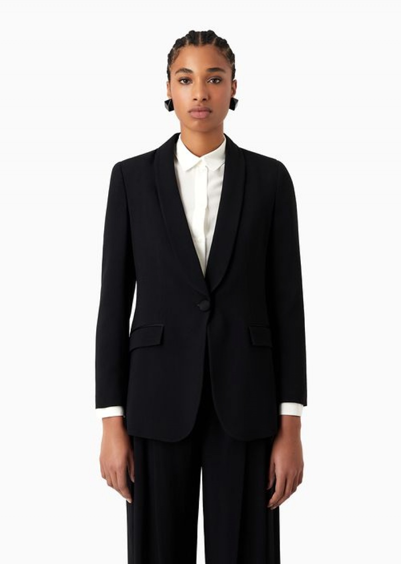 Black Emporio Armani Envers-satin, Shawl-collar Jacket | EA-SN56471