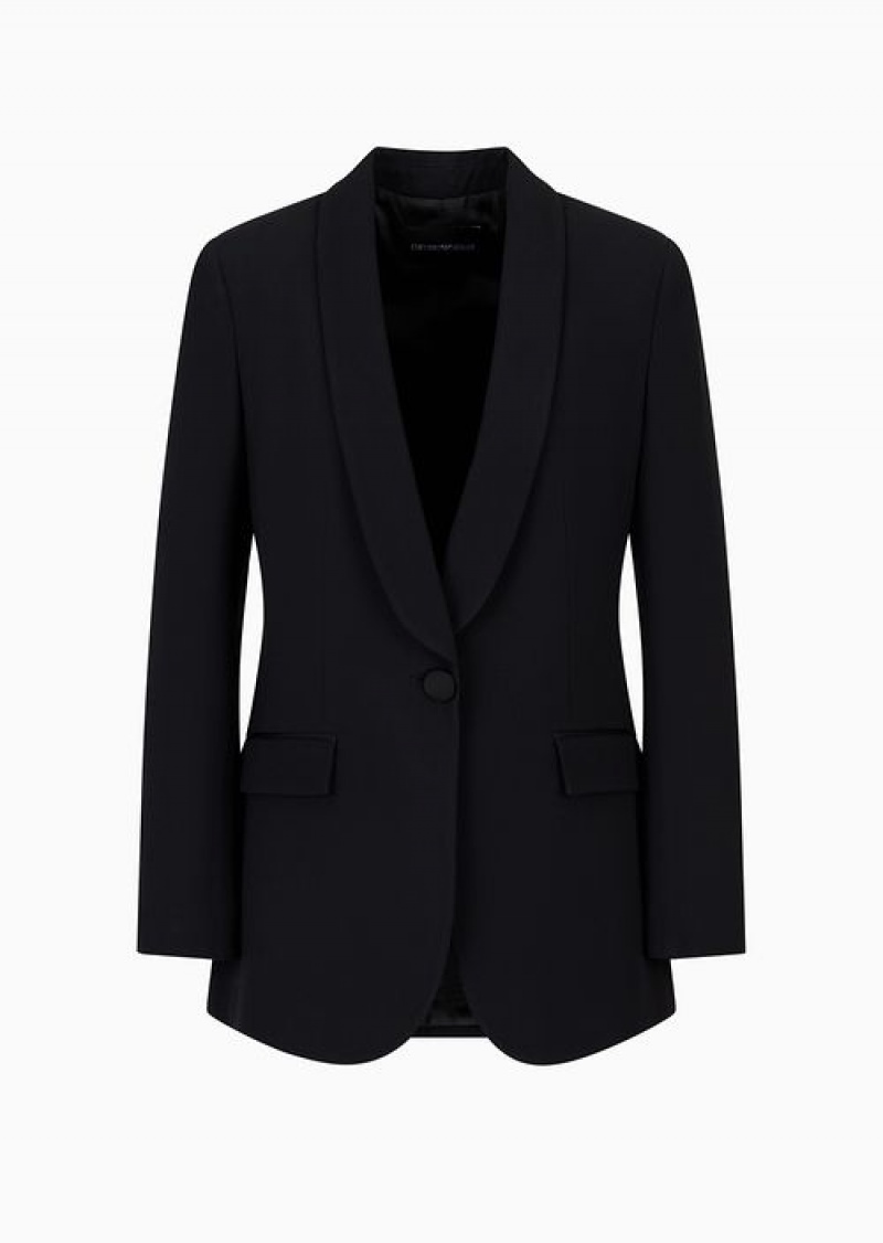 Black Emporio Armani Envers-satin, Shawl-collar Jacket | EA-SN56471