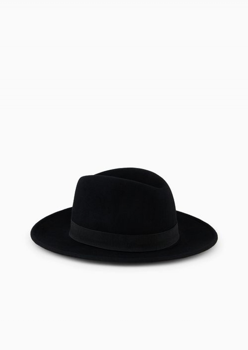 Black Emporio Armani Felt Fedora Hat | EA-SN59166