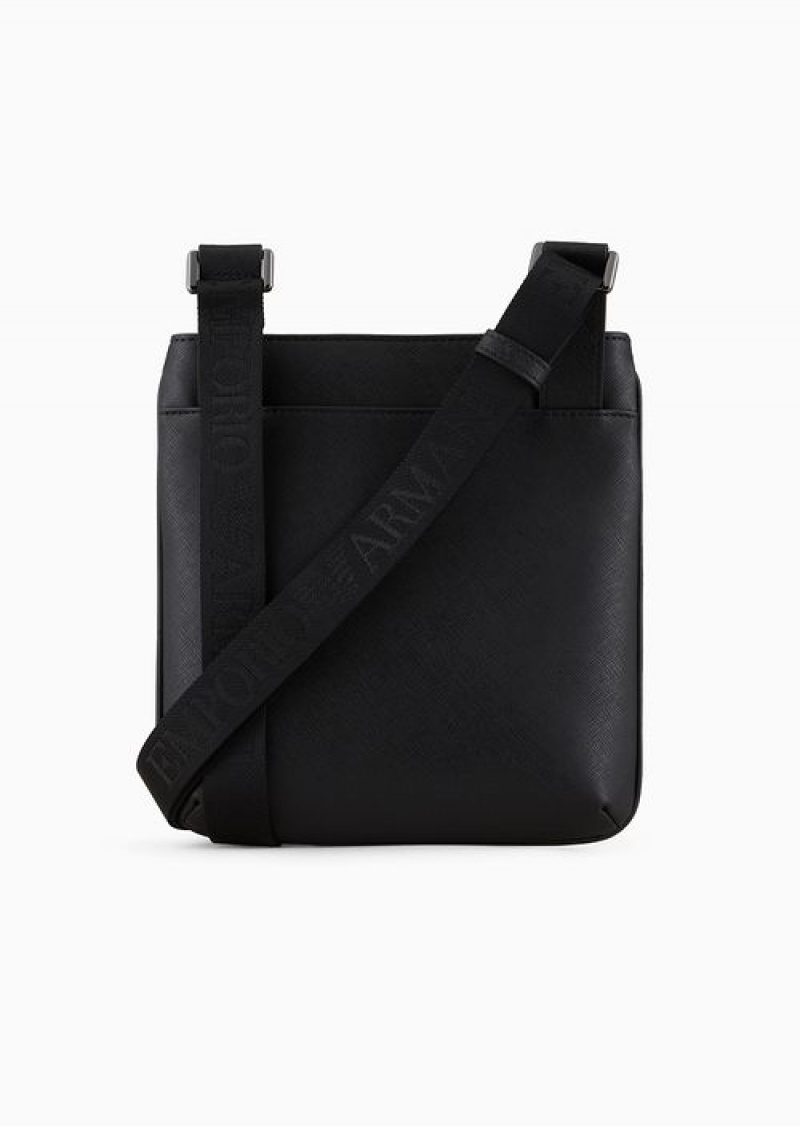 Black Emporio Armani Flat Asv Crossbody Bag In Regenerated Saffiano And Recycled Nylon | EA-SN59067