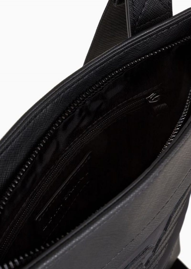 Black Emporio Armani Flat Asv Crossbody Bag In Regenerated Saffiano And Recycled Nylon | EA-SN59067