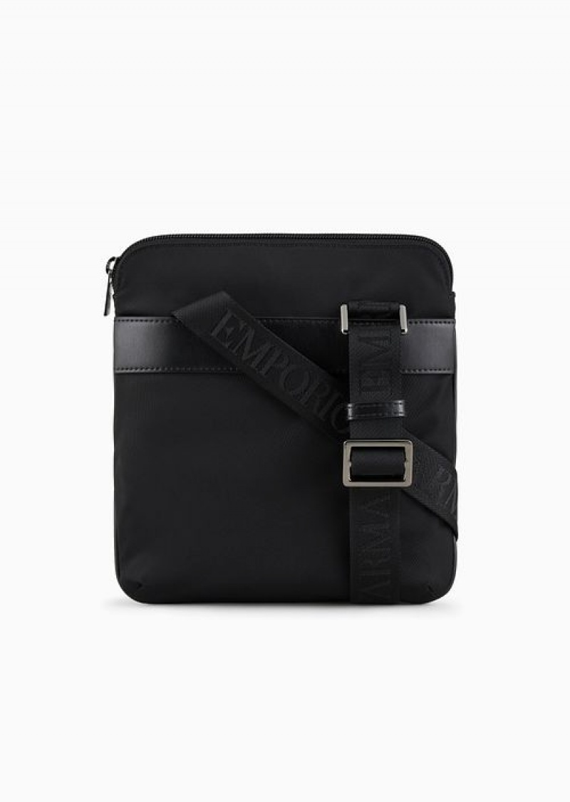 Black Emporio Armani Flat, Recycled-nylon Shoulder Bag | EA-SN59069