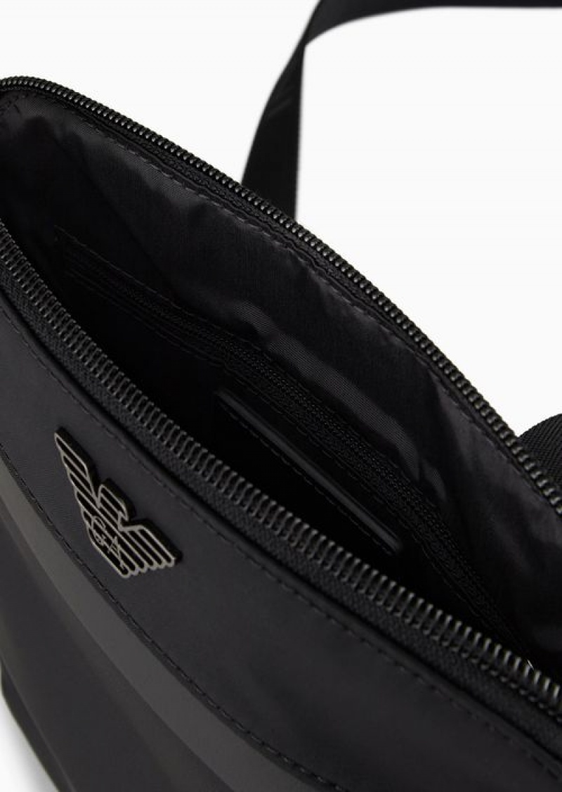 Black Emporio Armani Flat, Recycled-nylon Shoulder Bag | EA-SN59069