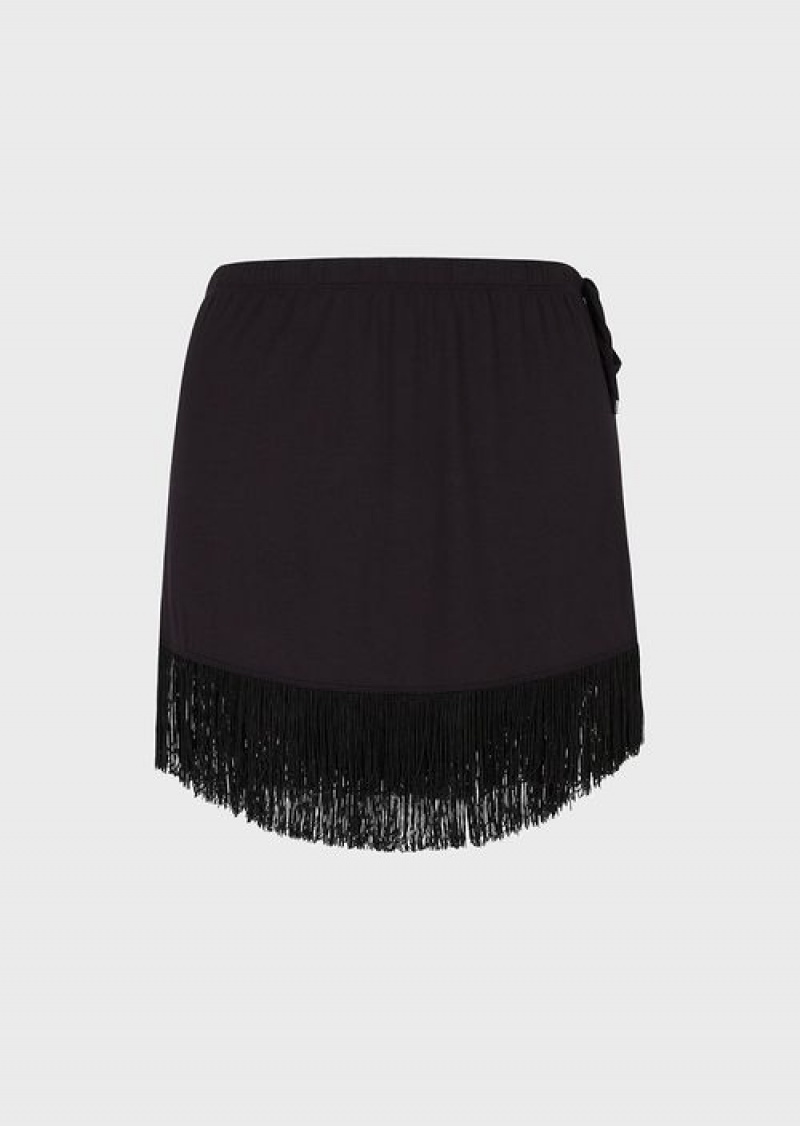 Black Emporio Armani Fringed Viscose Sarong | EA-SN56913