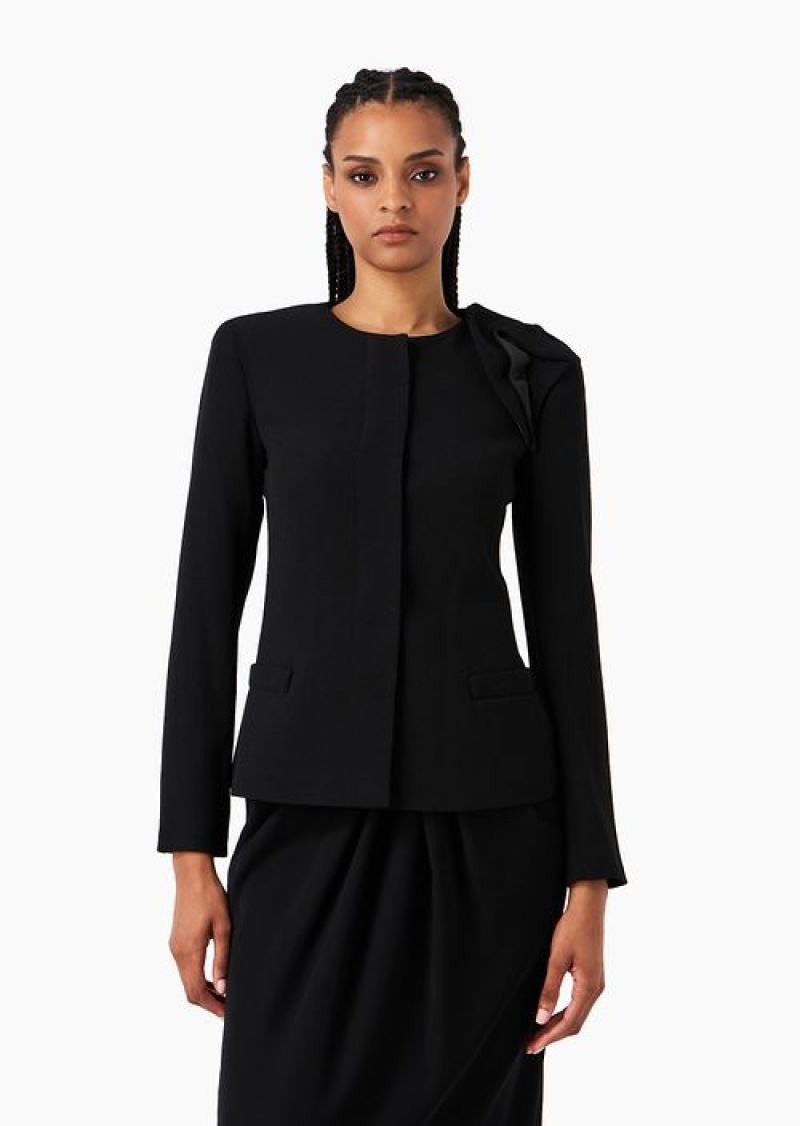 Black Emporio Armani Frisottino Jacket With Ruffle Detail | EA-SN56436