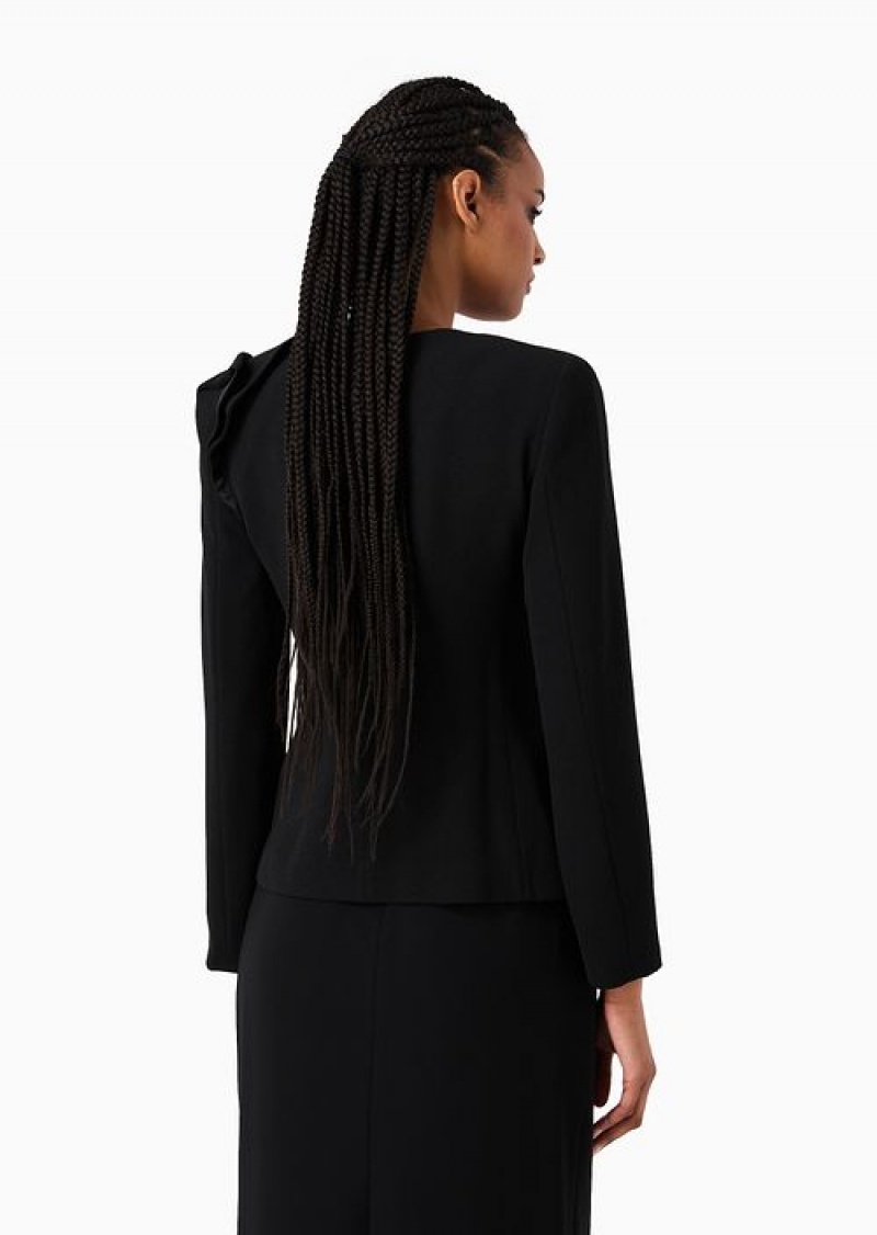 Black Emporio Armani Frisottino Jacket With Ruffle Detail | EA-SN56436