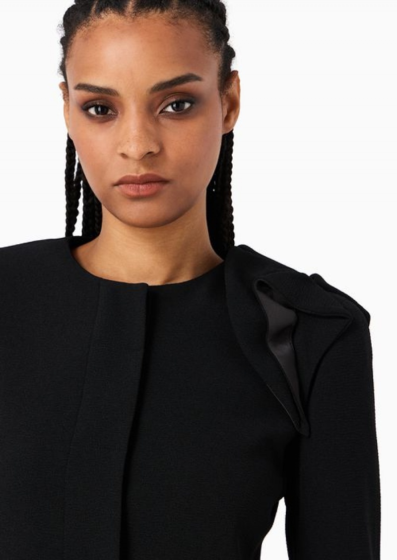 Black Emporio Armani Frisottino Jacket With Ruffle Detail | EA-SN56436