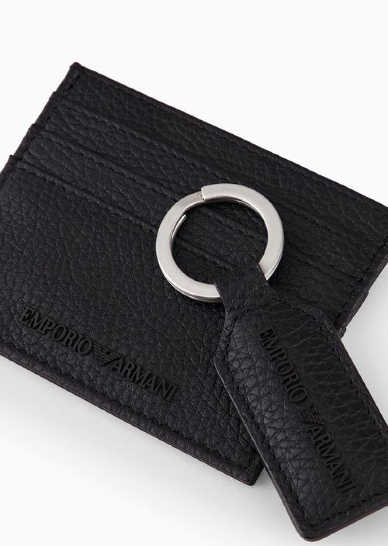 Black Emporio Armani Gift Box With Card Holder And Keyring In Tumbled Leather | EA-SN59282