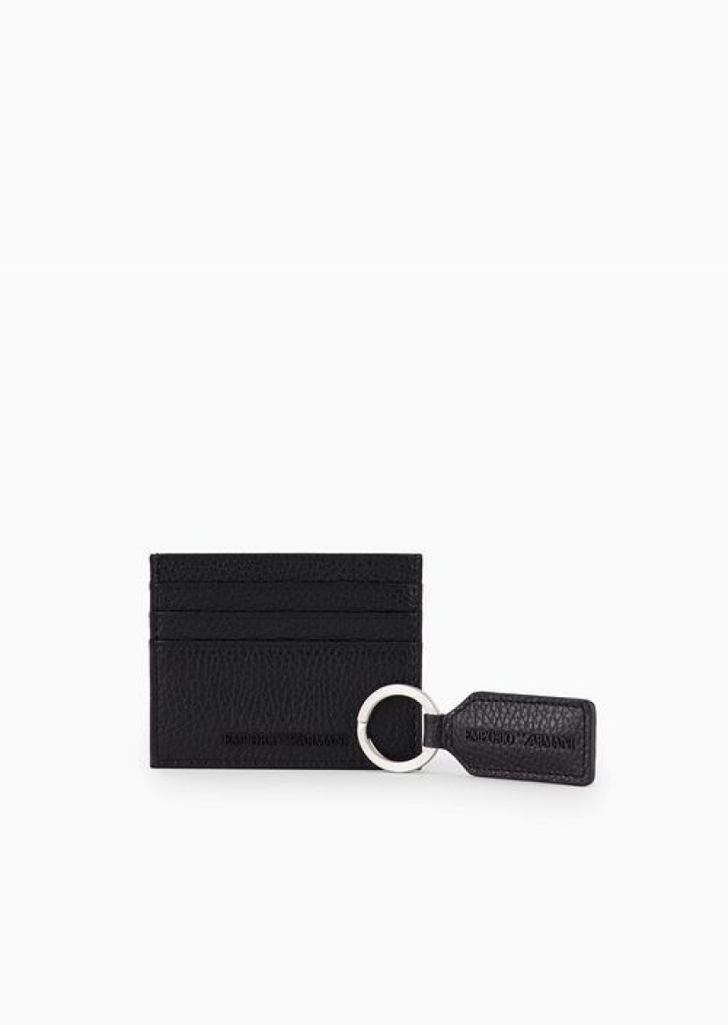 Black Emporio Armani Gift Box With Card Holder And Keyring In Tumbled Leather | EA-SN59282