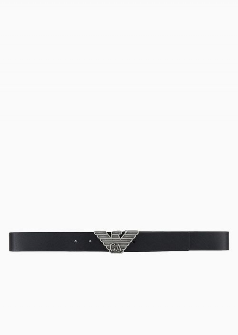 Black Emporio Armani Gift Box With Reversible Belt In Saffiano Leather And Interchangeable Buckle | EA-SN59153