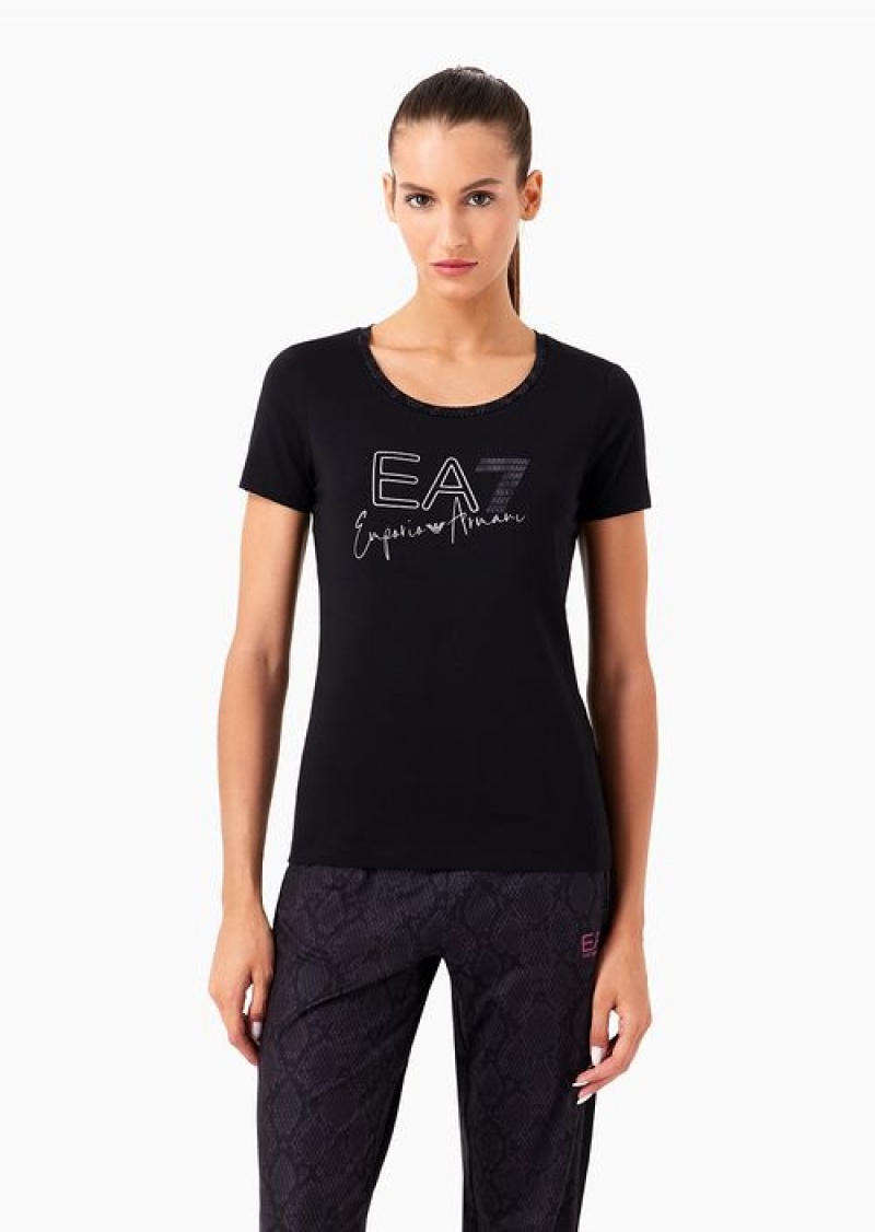 Black Emporio Armani Graphic Series Organic-cotton Blend Crew-neck T-shirt | EA7-SN59644