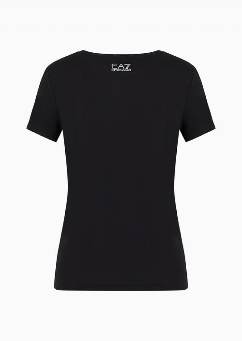 Black Emporio Armani Graphic Series Organic-cotton Blend Crew-neck T-shirt | EA7-SN59644