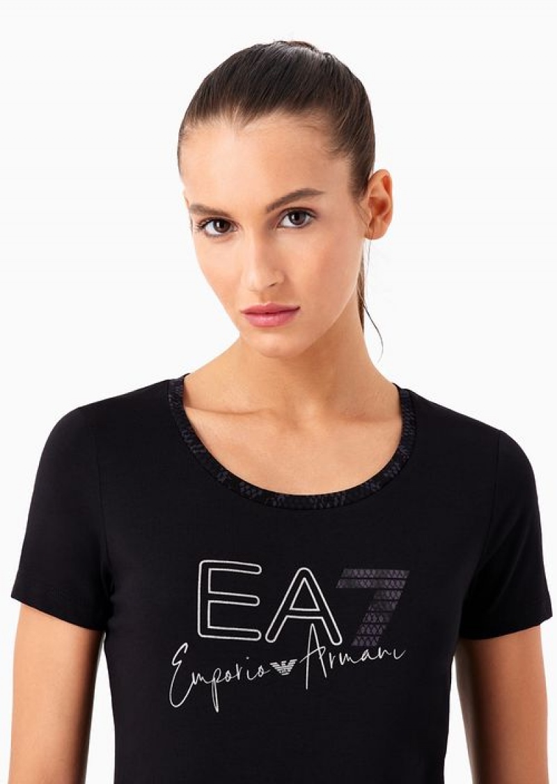 Black Emporio Armani Graphic Series Organic-cotton Blend Crew-neck T-shirt | EA7-SN59644