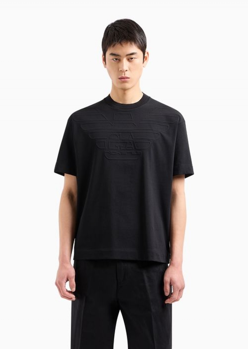 Black Emporio Armani Heavy Jersey T-shirt With Embossed Logo | EA-SN58695