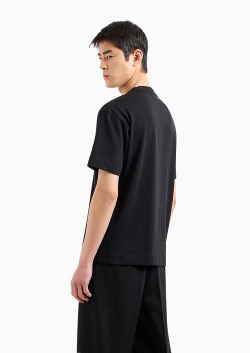 Black Emporio Armani Heavy Jersey T-shirt With Embossed Logo | EA-SN58695