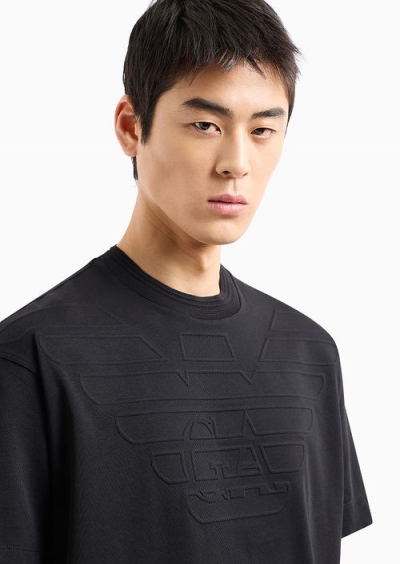 Black Emporio Armani Heavy Jersey T-shirt With Embossed Logo | EA-SN58695