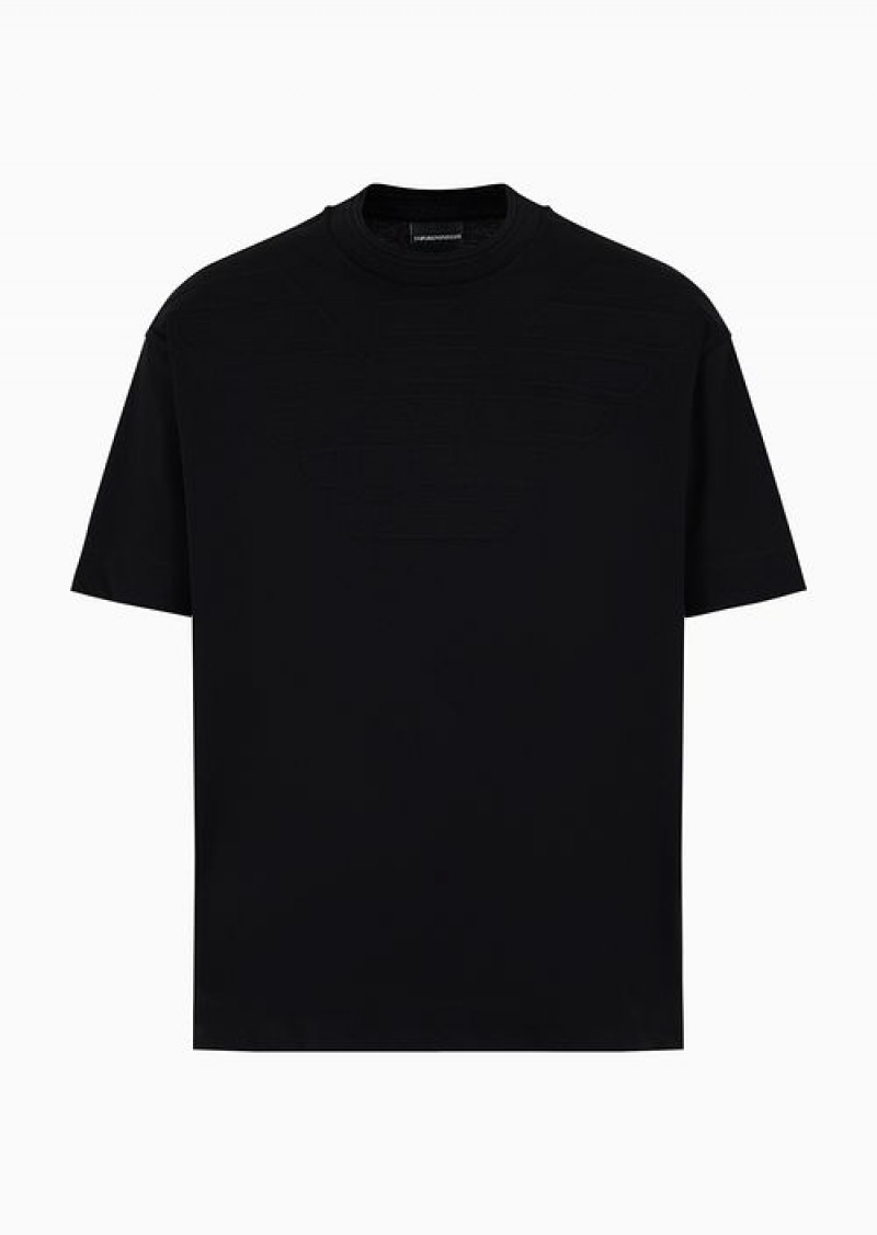 Black Emporio Armani Heavy Jersey T-shirt With Embossed Logo | EA-SN58695