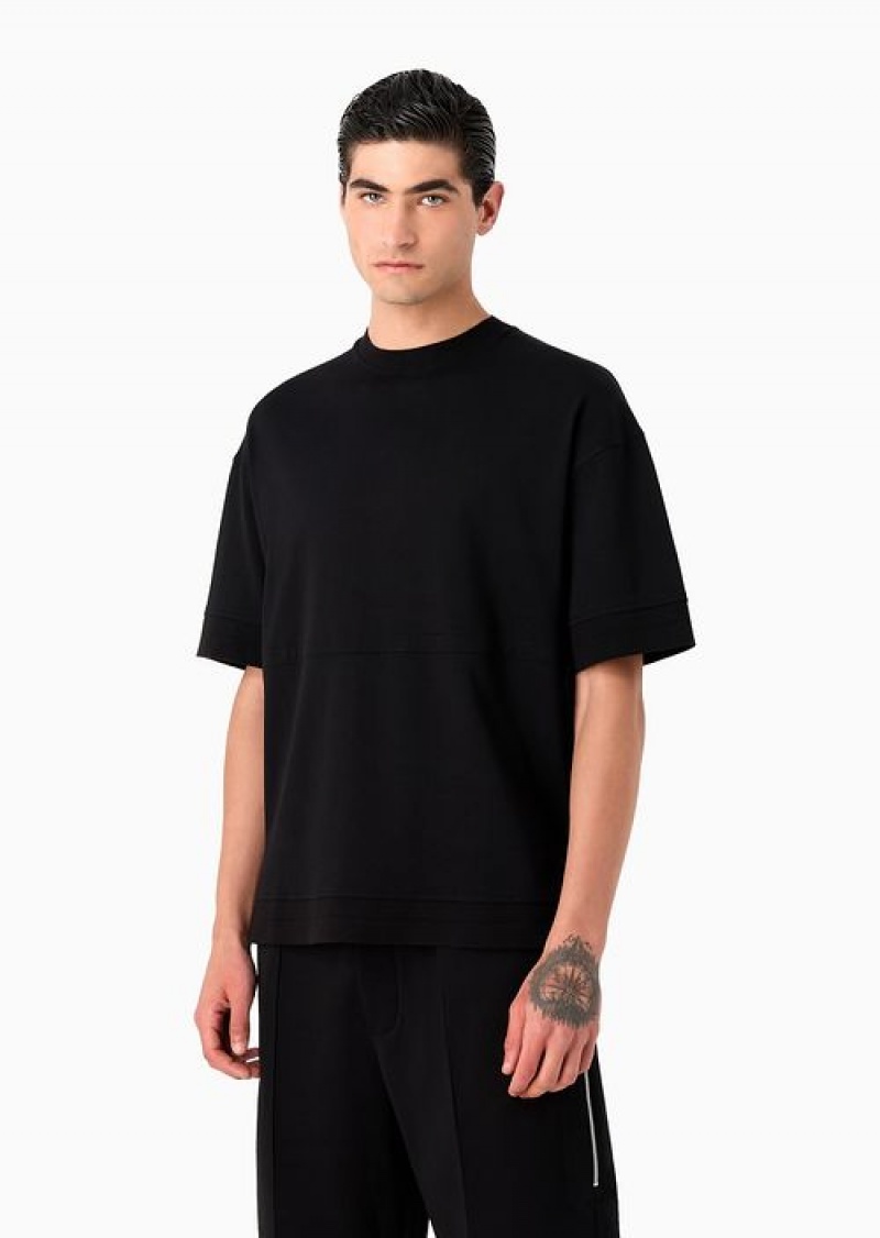 Black Emporio Armani Heavyweight Jersey Comfort-fit T-shirt With Colour-block Details | EA-SN58605