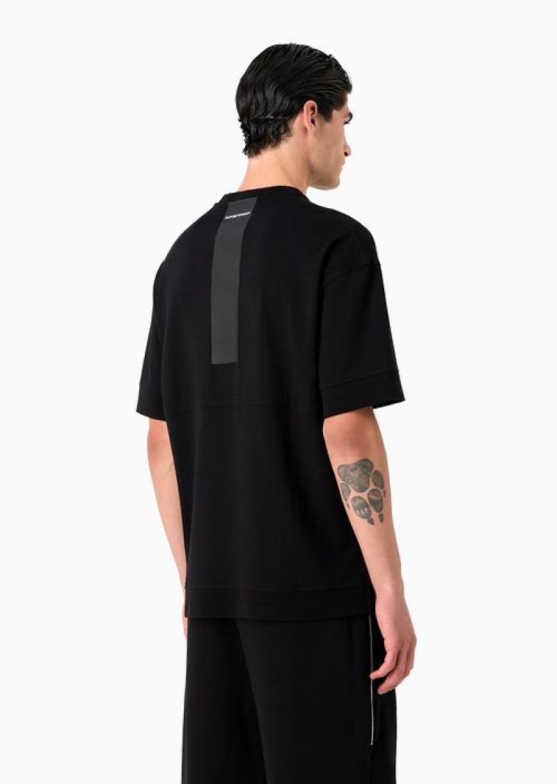 Black Emporio Armani Heavyweight Jersey Comfort-fit T-shirt With Colour-block Details | EA-SN58605