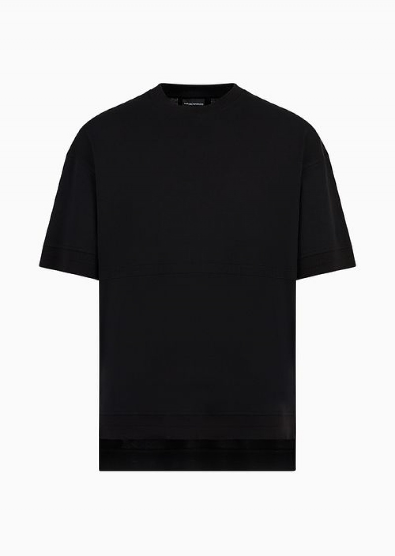 Black Emporio Armani Heavyweight Jersey Comfort-fit T-shirt With Colour-block Details | EA-SN58605