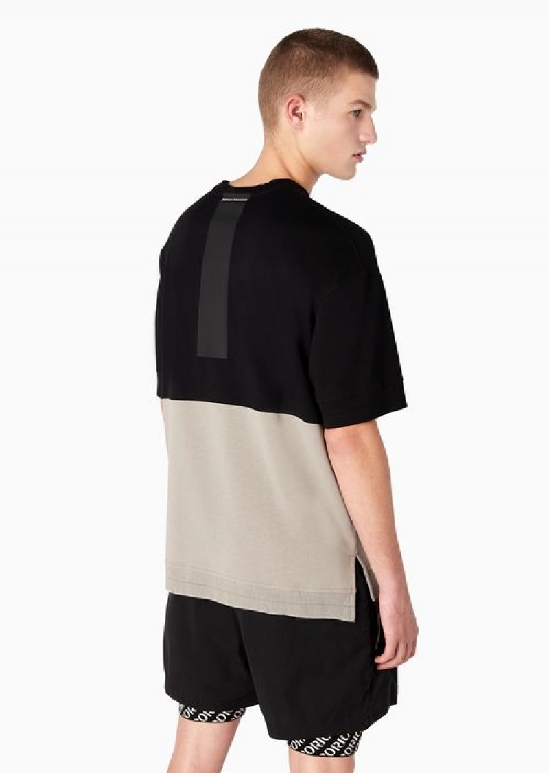 Black Emporio Armani Heavyweight Jersey Comfort-fit T-shirt With Colour-block Details | EA-SN58663