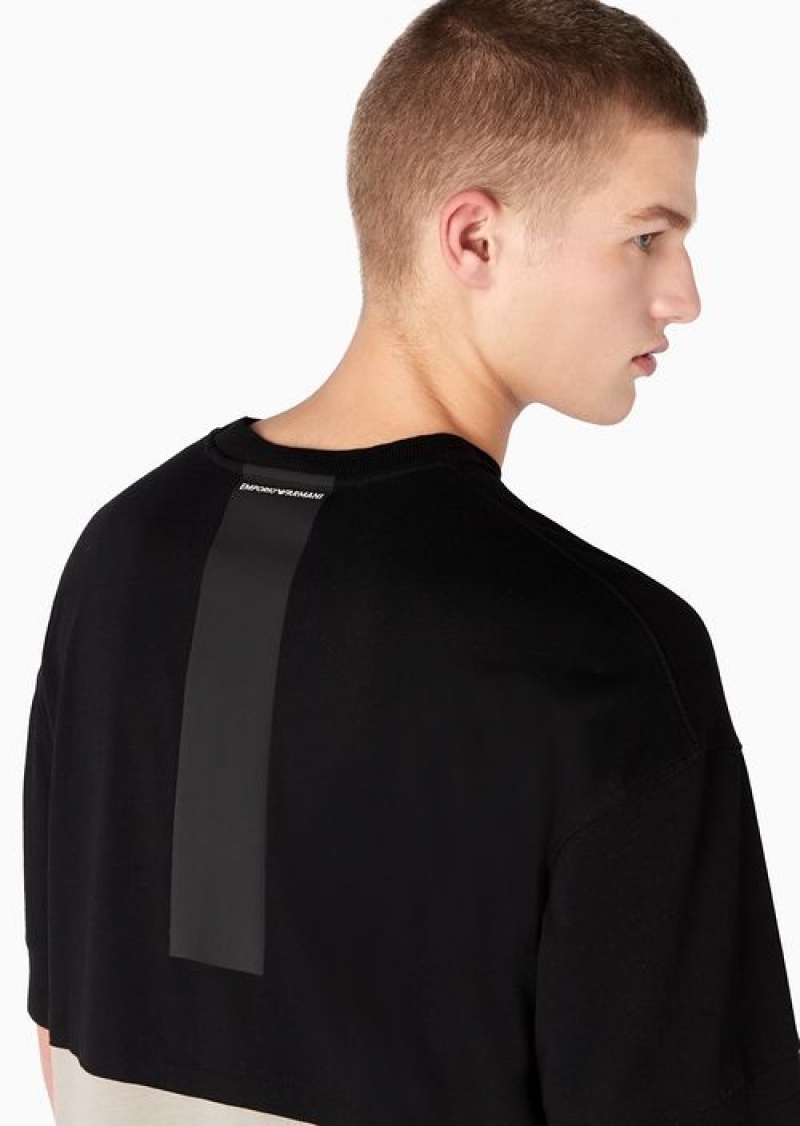 Black Emporio Armani Heavyweight Jersey Comfort-fit T-shirt With Colour-block Details | EA-SN58663