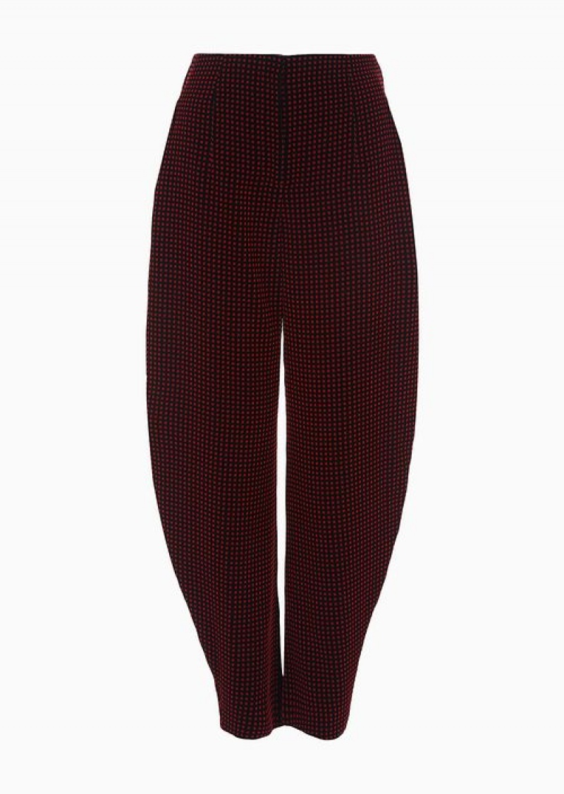 Black Emporio Armani High-waisted Trousers With An Oval Leg In Flocked Velvet With A Micro-check Pattern | EA-SN56793