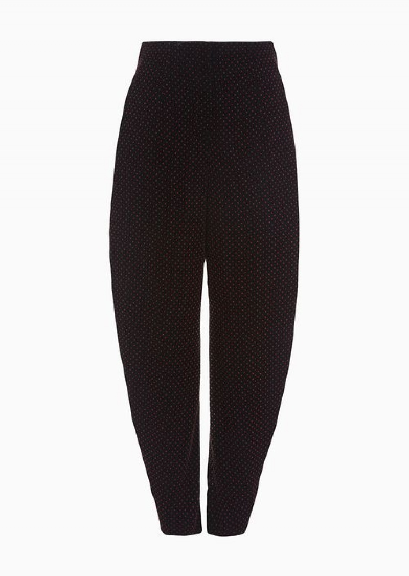 Black Emporio Armani High-waisted Trousers With An Oval Leg In Flocked Velvet With Micro Polka Dots | EA-SN56807