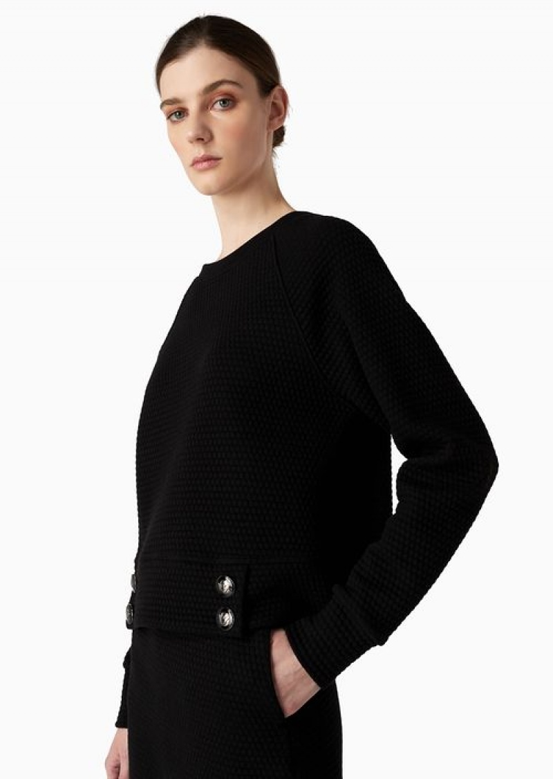 Black Emporio Armani Honeycomb-motif Quilted Fabric Sweatshirt | EA-SN56991