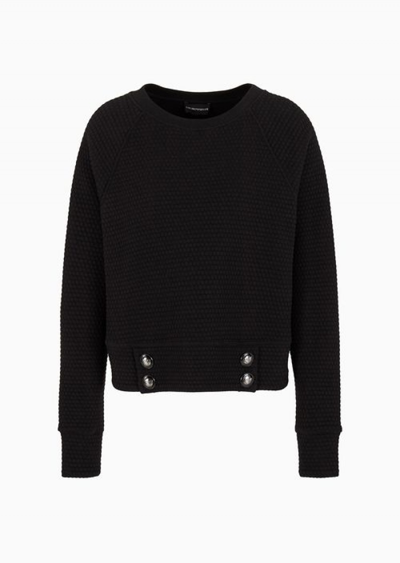 Black Emporio Armani Honeycomb-motif Quilted Fabric Sweatshirt | EA-SN56991