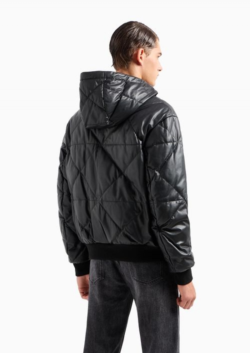 Black Emporio Armani Hooded Blouson In Quilted, Glove-quality Lambskin Nappa Leather | EA-SN58160