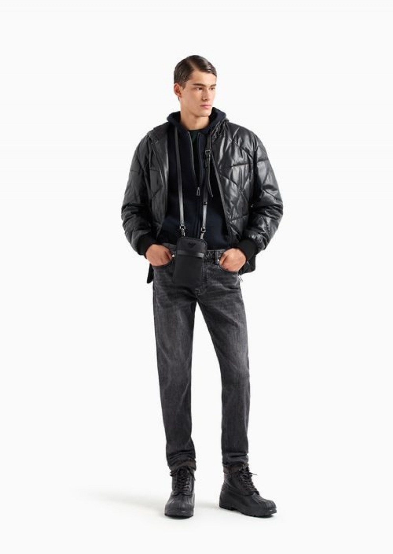 Black Emporio Armani Hooded Blouson In Quilted, Glove-quality Lambskin Nappa Leather | EA-SN58160