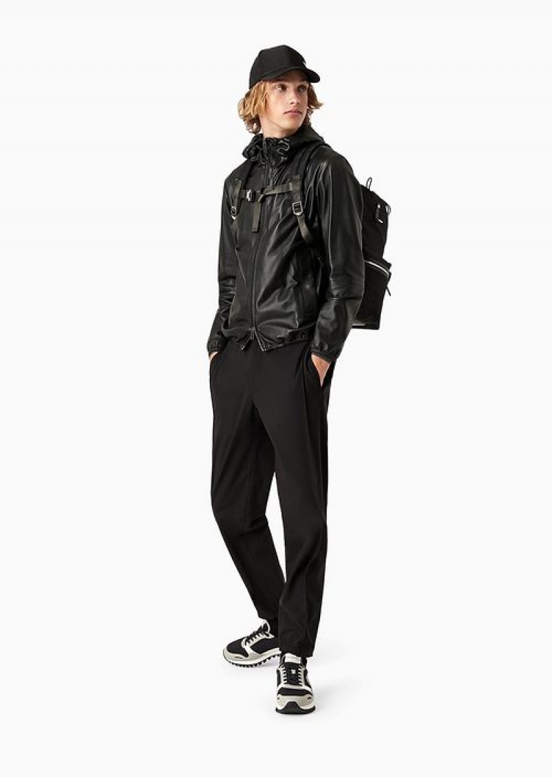 Black Emporio Armani Hooded, Semi-aniline Nappa Lambskin Blouson With Full-length Zip | EA-SN58154