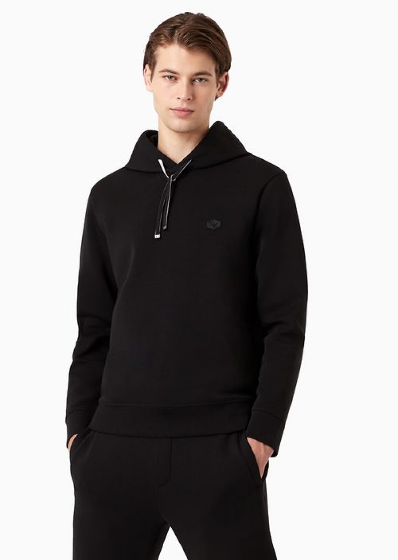 Black Emporio Armani Hooded Sweatshirt With Micro Logo Patch | EA-SN58529