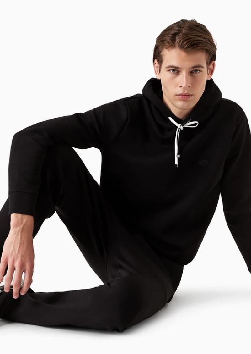 Black Emporio Armani Hooded Sweatshirt With Micro Logo Patch | EA-SN58529