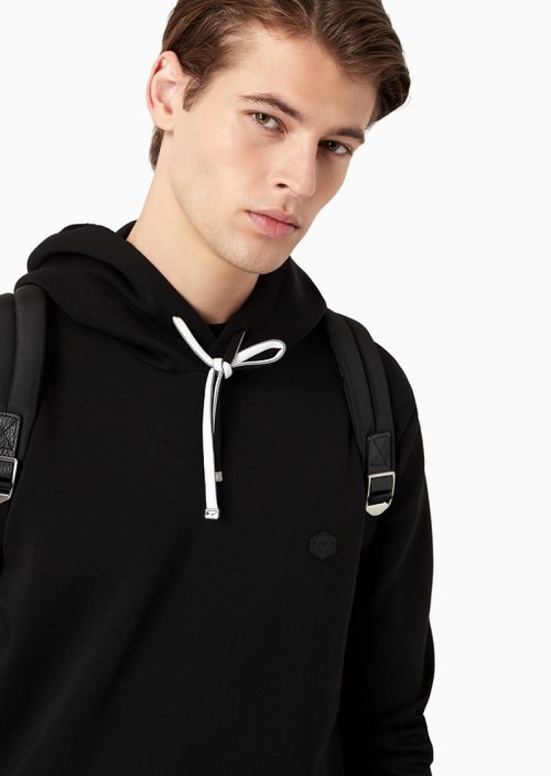 Black Emporio Armani Hooded Sweatshirt With Micro Logo Patch | EA-SN58529