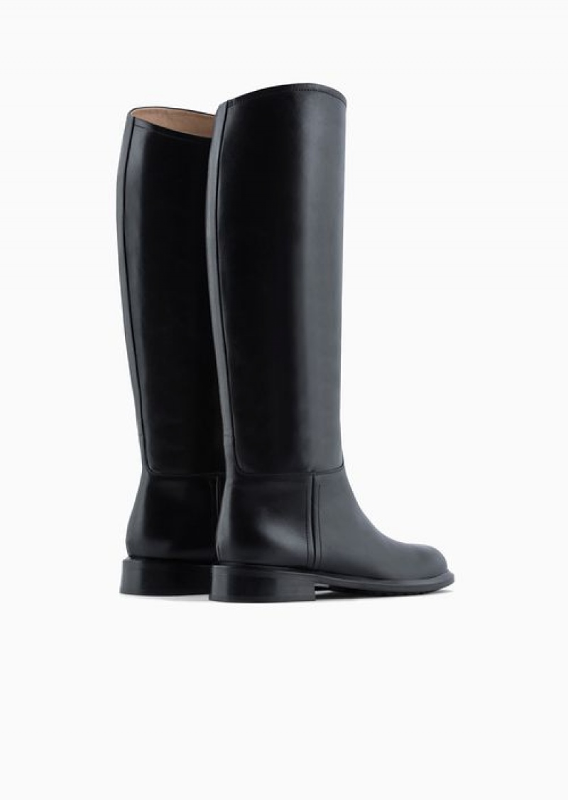 Black Emporio Armani Icon Glossy-leather Boots | EA-SN57108